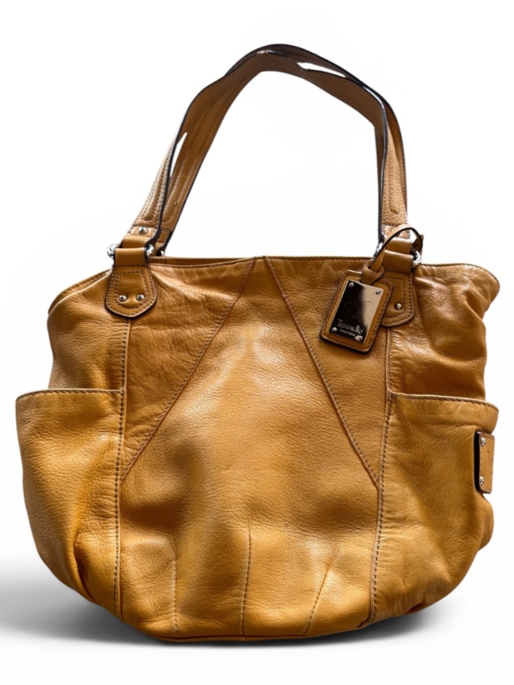 Tignanello Mustard Yellow Pebbled Leather Shoulder Tote Bag Large